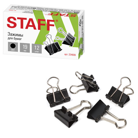Зажимы для бумаг 19мм черн. STAFF (12) - фото 1
