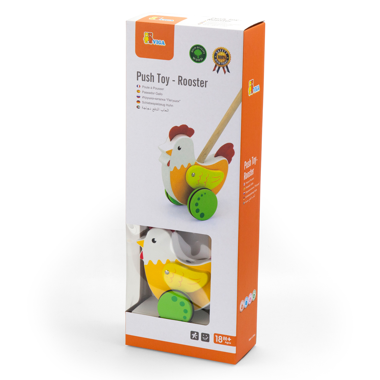 Каталка деревянная Петушок на палке VIGA - фото 1