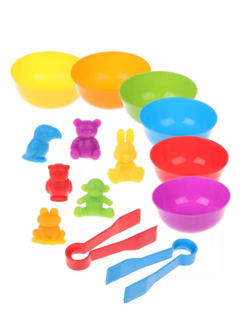 Настольная игра для сортировки Животные 36 фигурок, 6 тарелочек, 2 пинцета - миниатюра 2