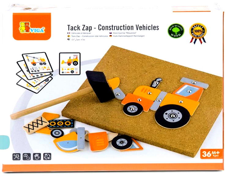 Конструктор деревянный Строительная техника с гвоздиками VIGA - фото 1