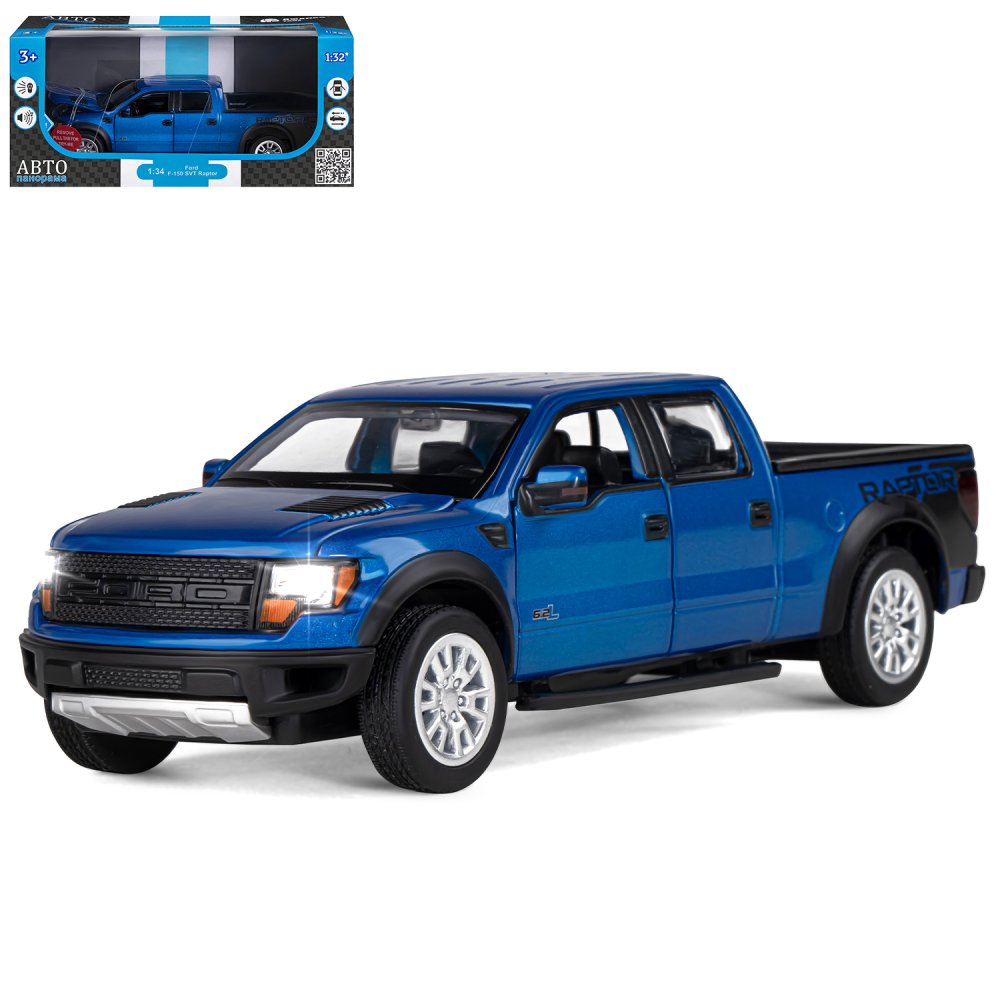 Машина металлическая Автопанорама 1:34 Ford F-150 SVT Raptor син. свет, звук - фото 1