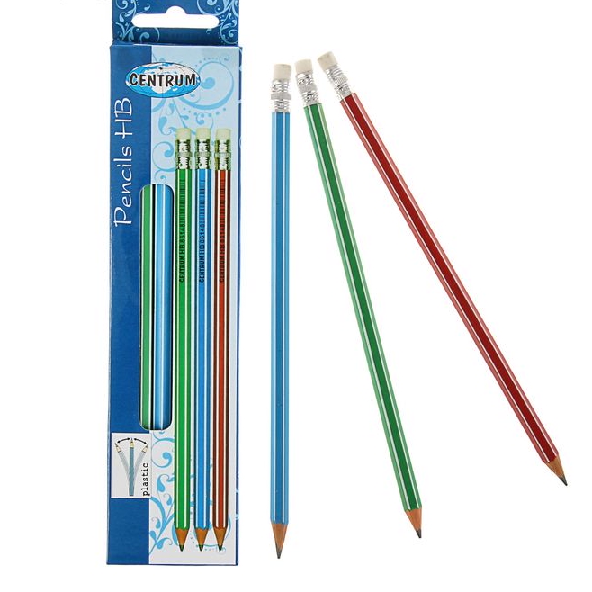 Карандаш чернографитный с ластиком HB CENTRUM (12) - фото 1