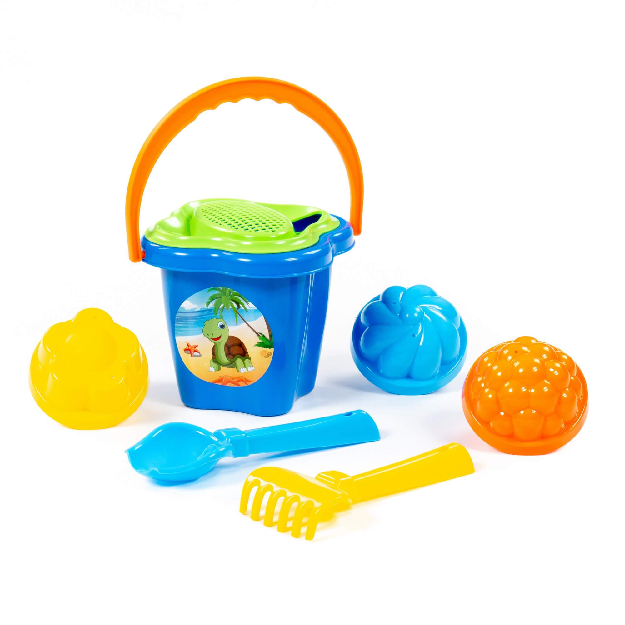 Набор для песка №21 (ведро,сито,совок,грабли,формочки) Полесье - фото 1
