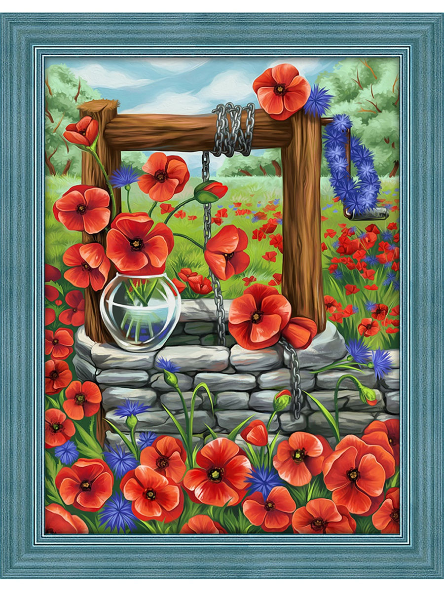 Картина стразами 30*40 Маковое поле - фото 1