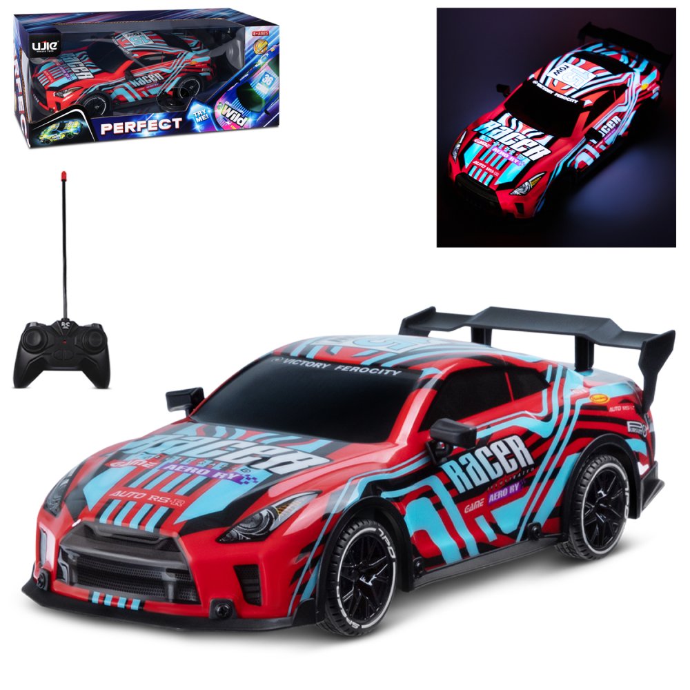 Машина радиоуправляемая гоночная красн-голуб. свет, звук - фото 1