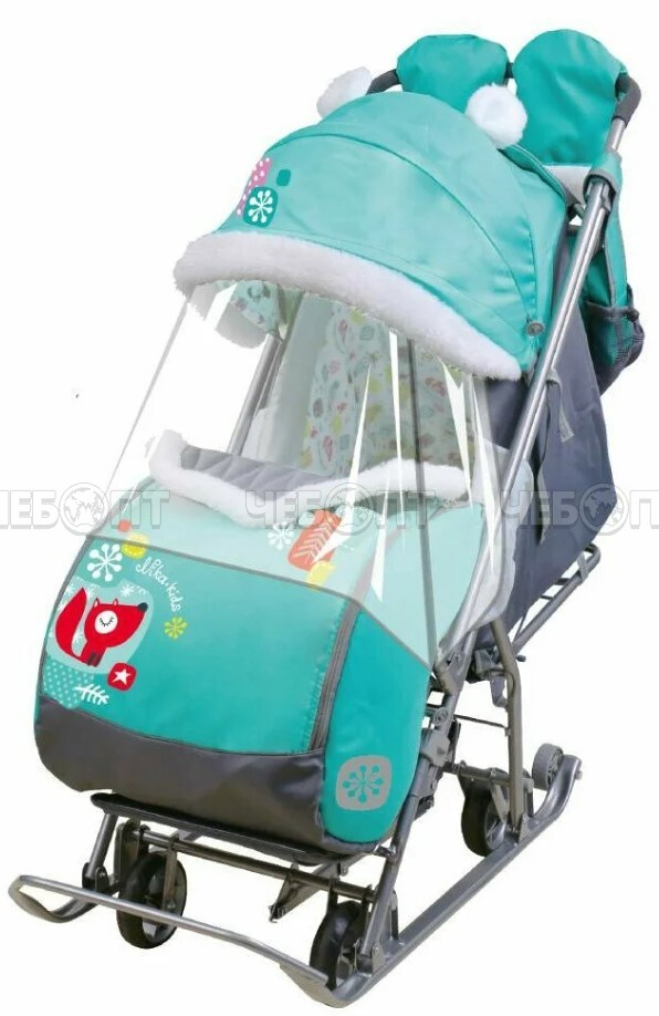 Санки-коляска Наши Детки с лисичкой изумруд. - фото 1