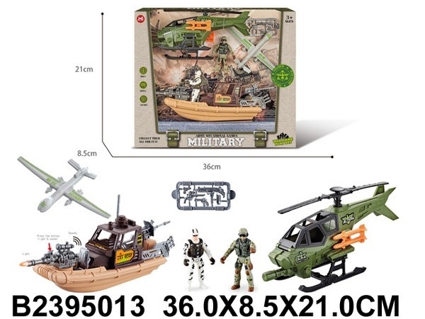 Набор Военный (катер, самолет, вертолет, 2 фигурки ) в/к - фото 1