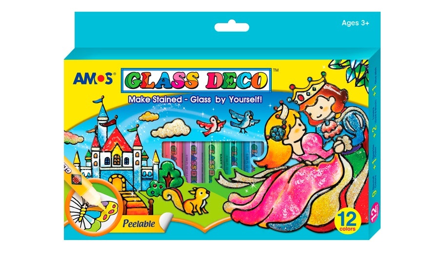 Краски витражные набор 12цв.*10,5мл. + контур AMOS - фото 1