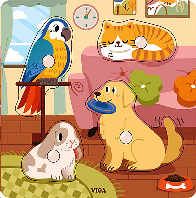 Пазл - вкладыш деревянный Домашние животные 4 дет. VIGA - фото 1