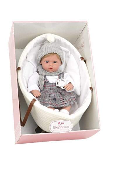 Кукла Arias ELEGANCE YAEL в серой одежде, с соской и люлькой 33см - фото 1