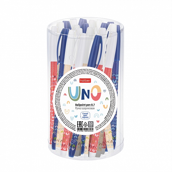Ручка шариковая синяя 0,7мм UNO Hatber (48) - миниатюра 3