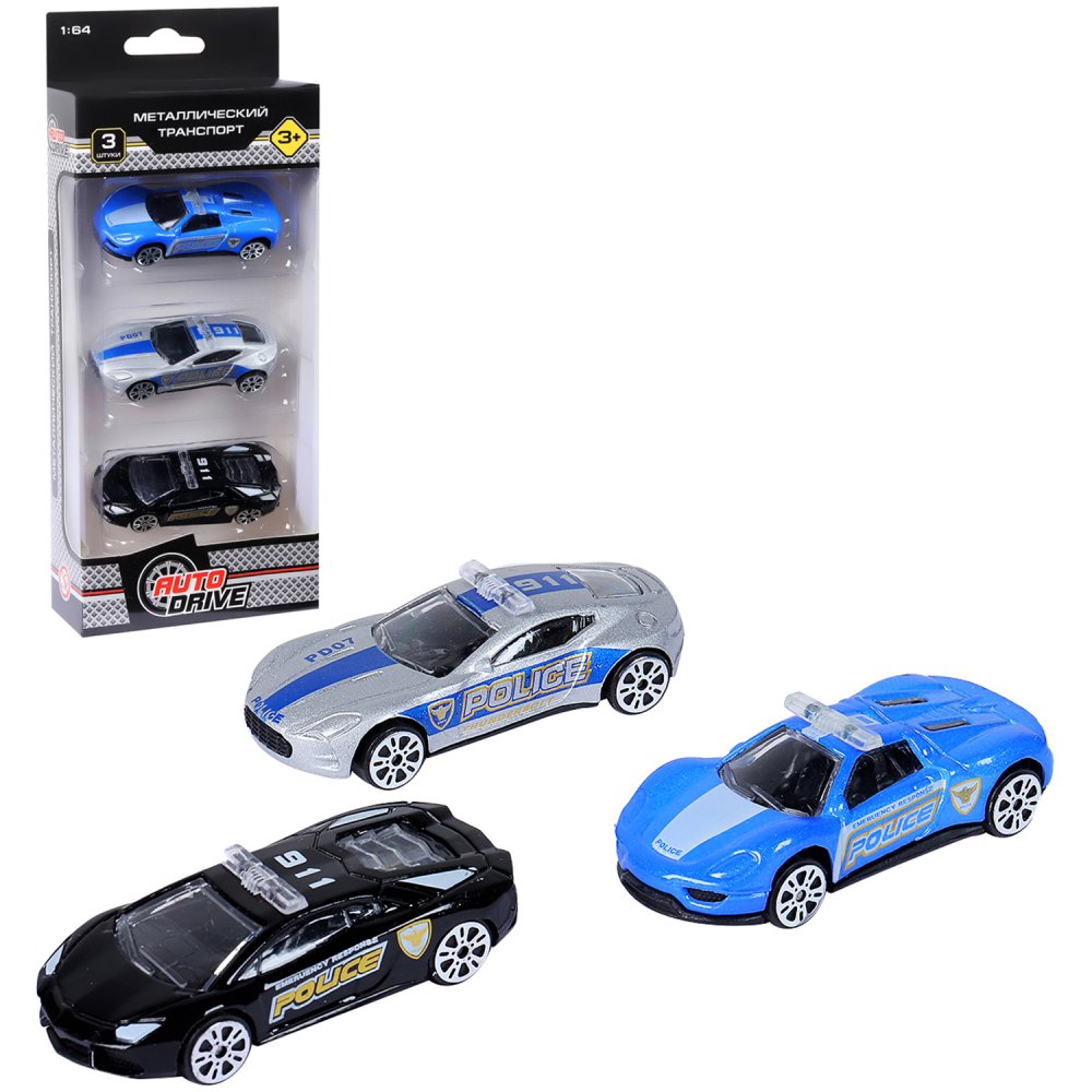 Машины металлические Гоночные 3шт в/к - фото 1