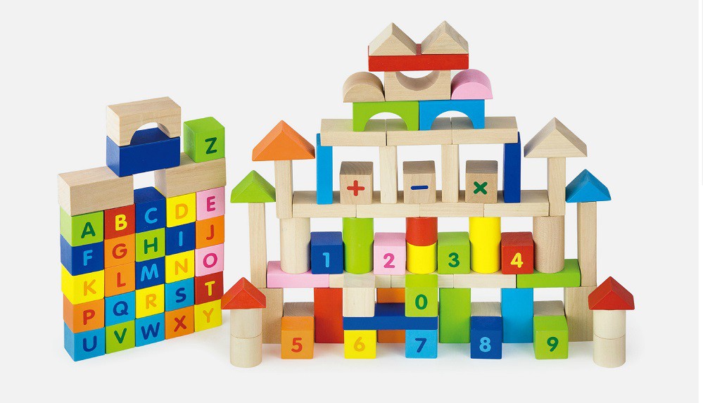 Конструктор деревянный Буквы, цифры 100 дет. в ведре VIGA - фото 1