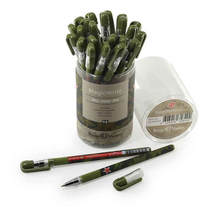 Ручка шариковая синяя 0,5мм MagicWrite Милитари Хаки BrunoVisconti (24) - фото 1