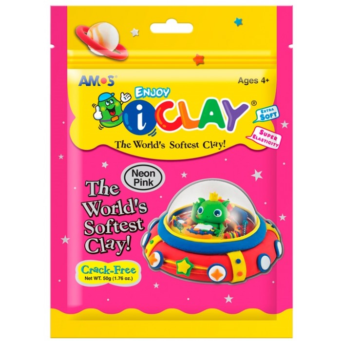 Масса для лепки в пакете розов. неон. 50гр. (12) AMOS - фото 1