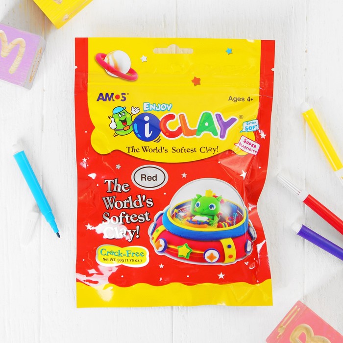 Масса для лепки в пакете красная 50гр. (12) AMOS - фото 1