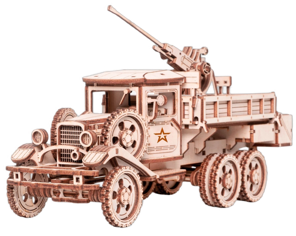 Конструктор деревянный 3D Грузовик Зенитная установка 287 дет. Lemmo - фото 1