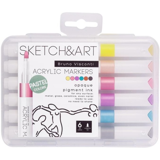 Маркеры акриловые 6цв. пастельные Bruno Visconti - миниатюра 2