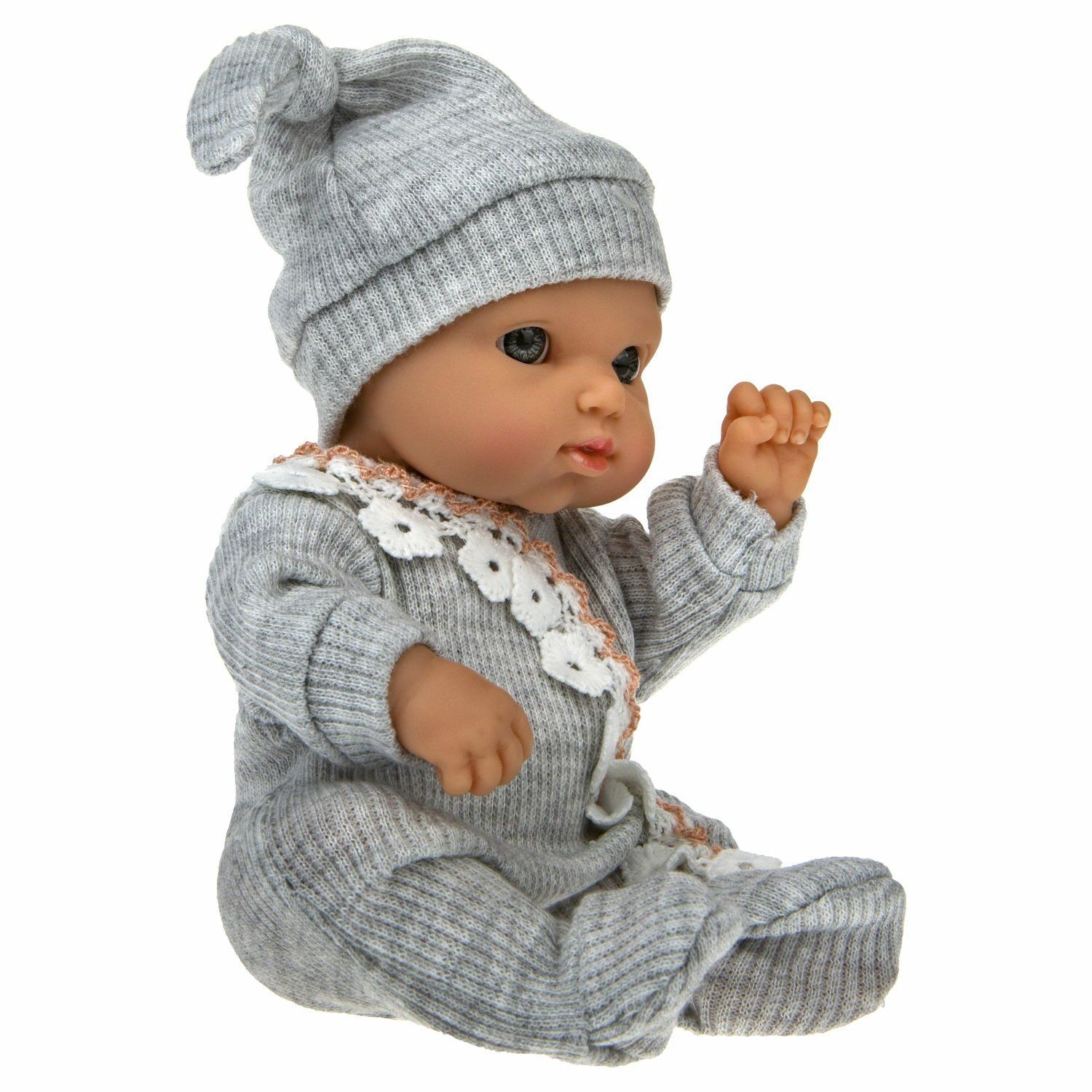 Пупс в сер. комбинезоне и шапочке 20см - фото 1