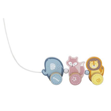 Каталка деревянная Трио - Слон, лиса, лев цвет пастель VIGA - миниатюра 2