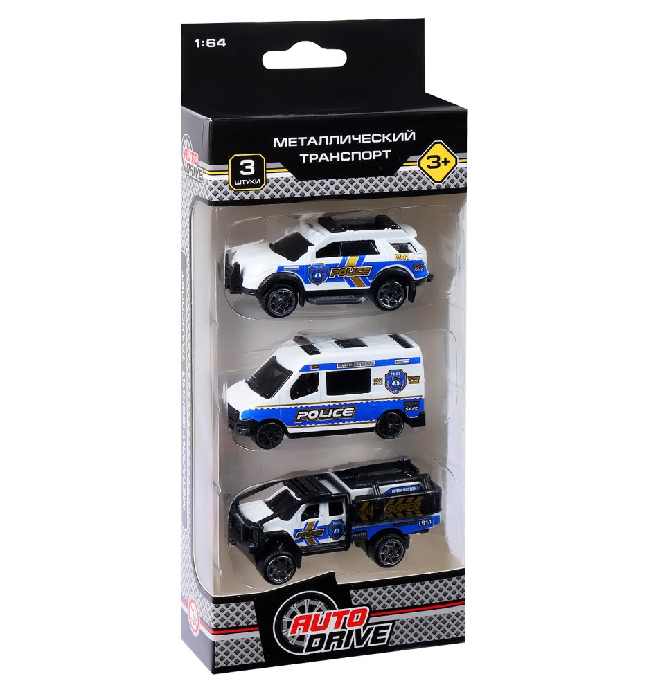 Машины металлические Полиция 3шт в/к - фото 1