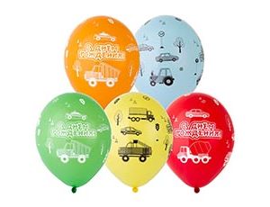 Набор шаров разноцв. 5шт. С Днем Рождения Машинки шелк 36см. - фото 1