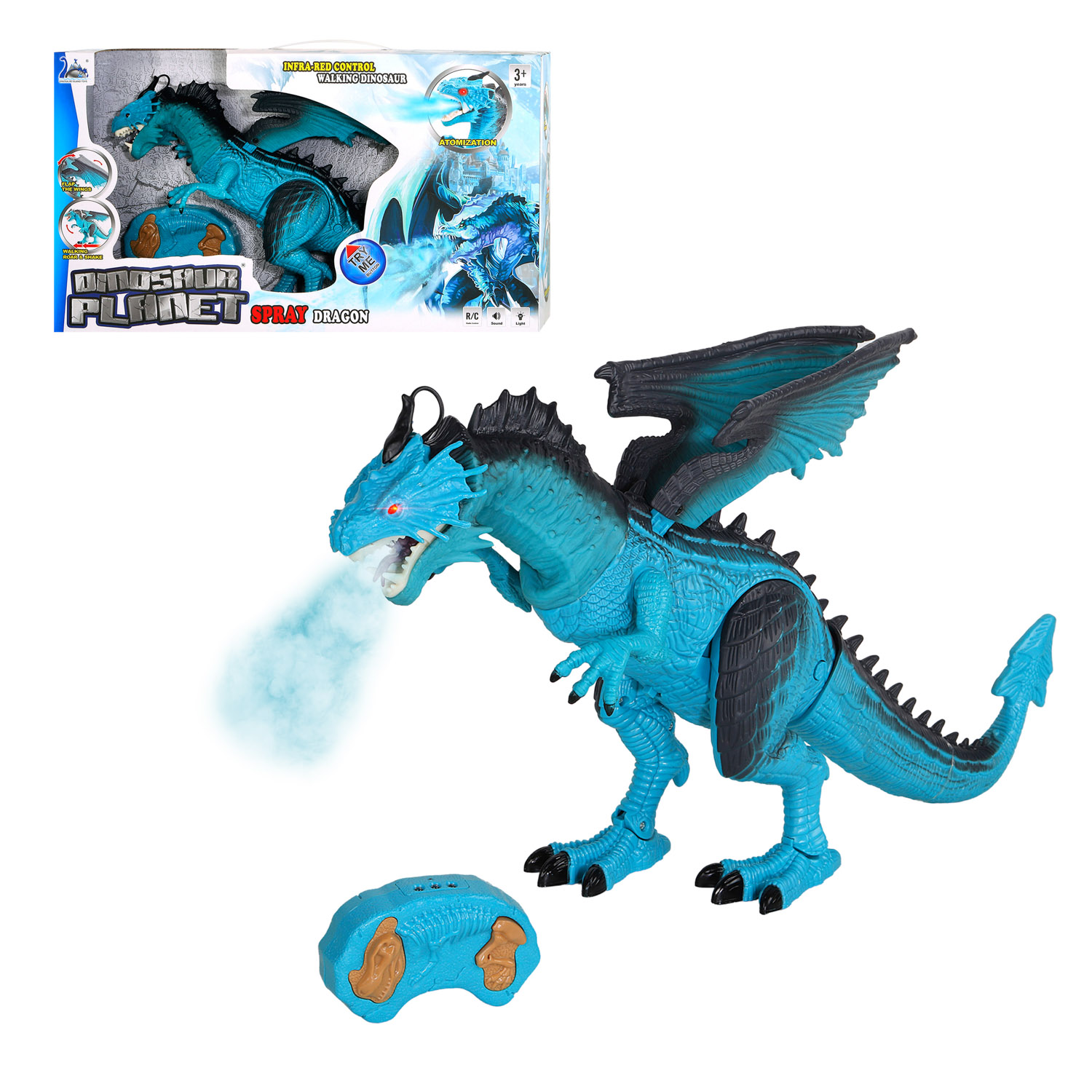 Дракон р/у (свет, звук, пар) голуб. - фото 1