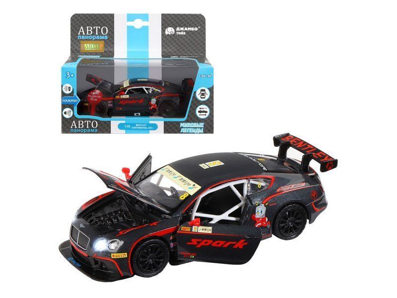 Машина металлическая Автопанорама 1:32 Bentley Continental GT3 черн. - фото 1