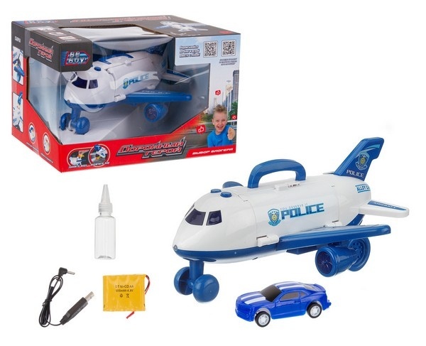 Самолет Полиция на бат.+машинка (свет, звук, пар) - фото 1