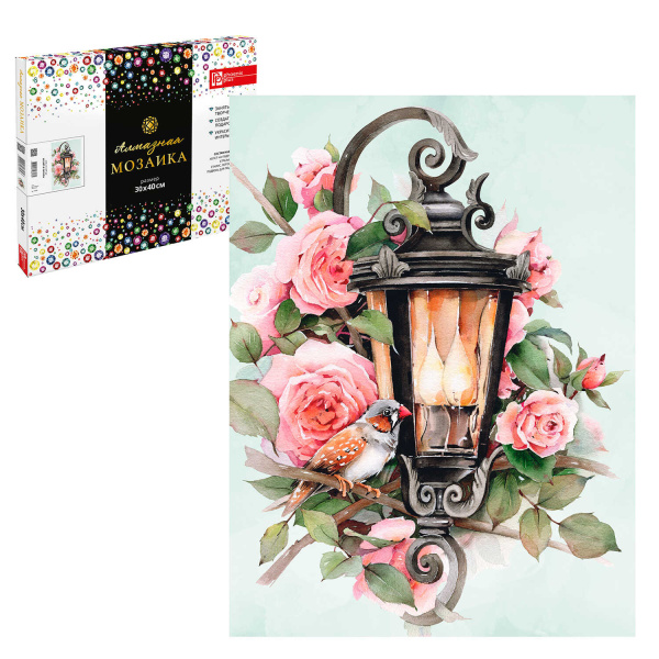Картина стразами 30*40 Фонарь в цветах - фото 1
