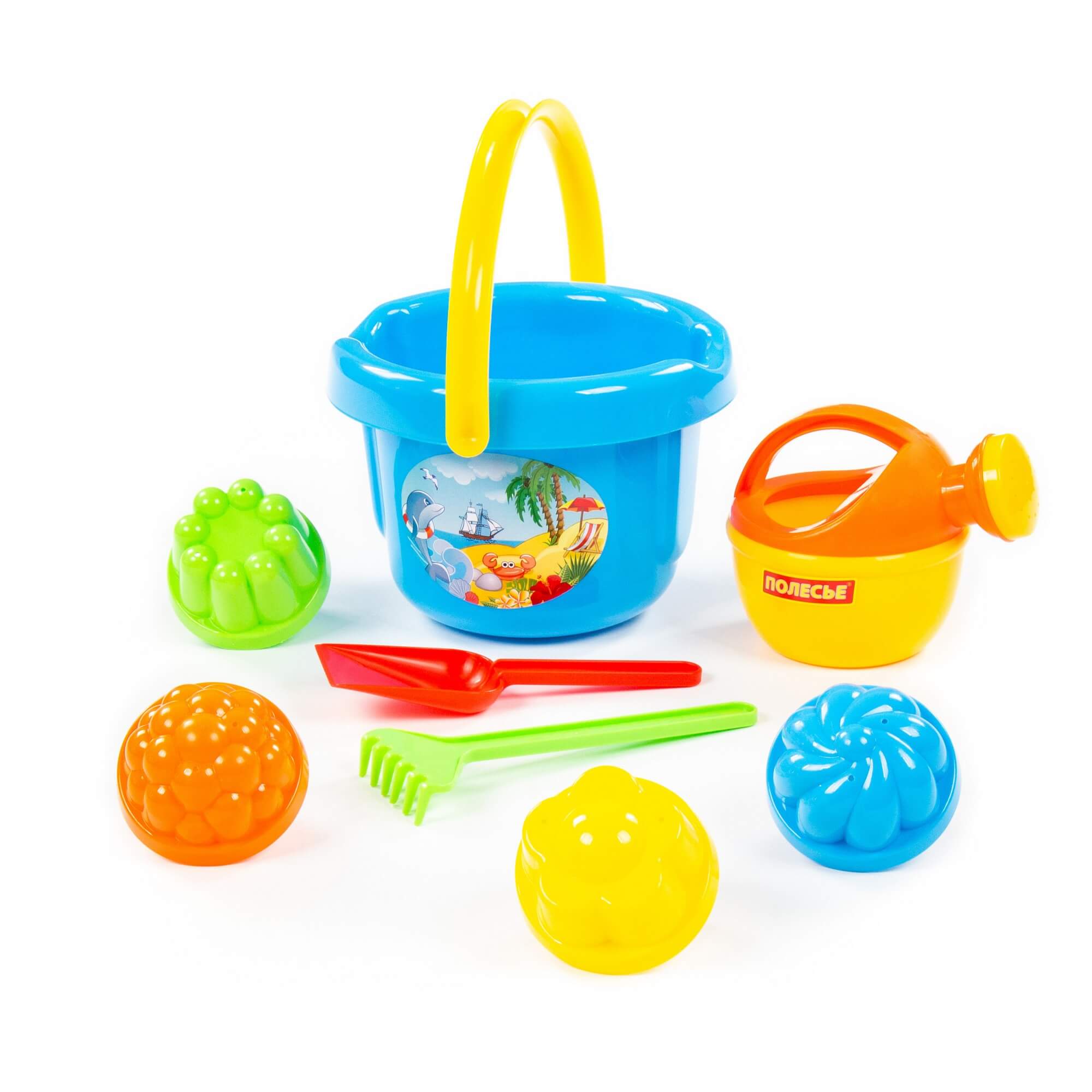 Набор для песка №209 ведро бол. лоп. граб. 4форм. лейка - фото 1