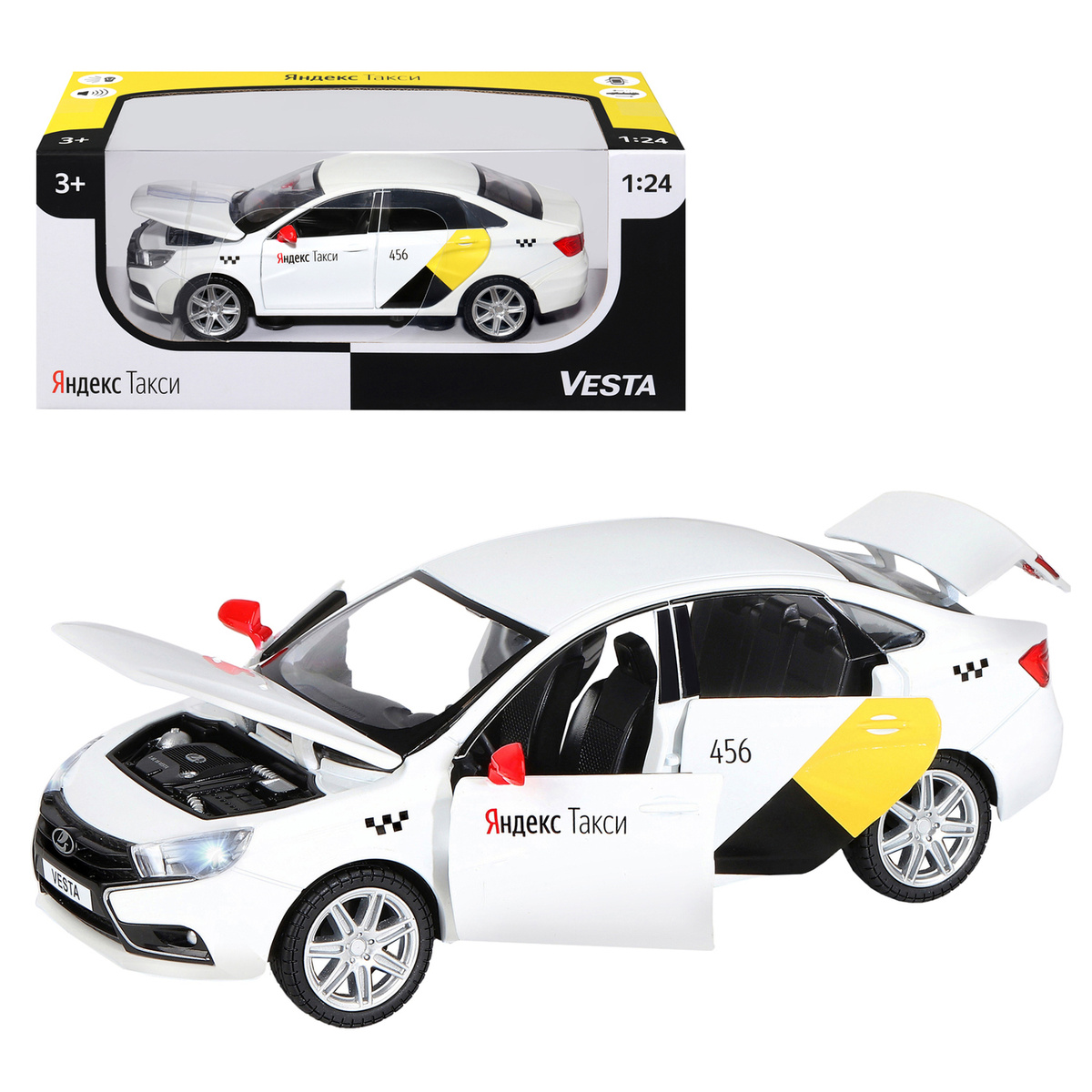 Модель мет. 1:24 Lada Vesta Такси (свет, звук) бел. - миниатюра 3