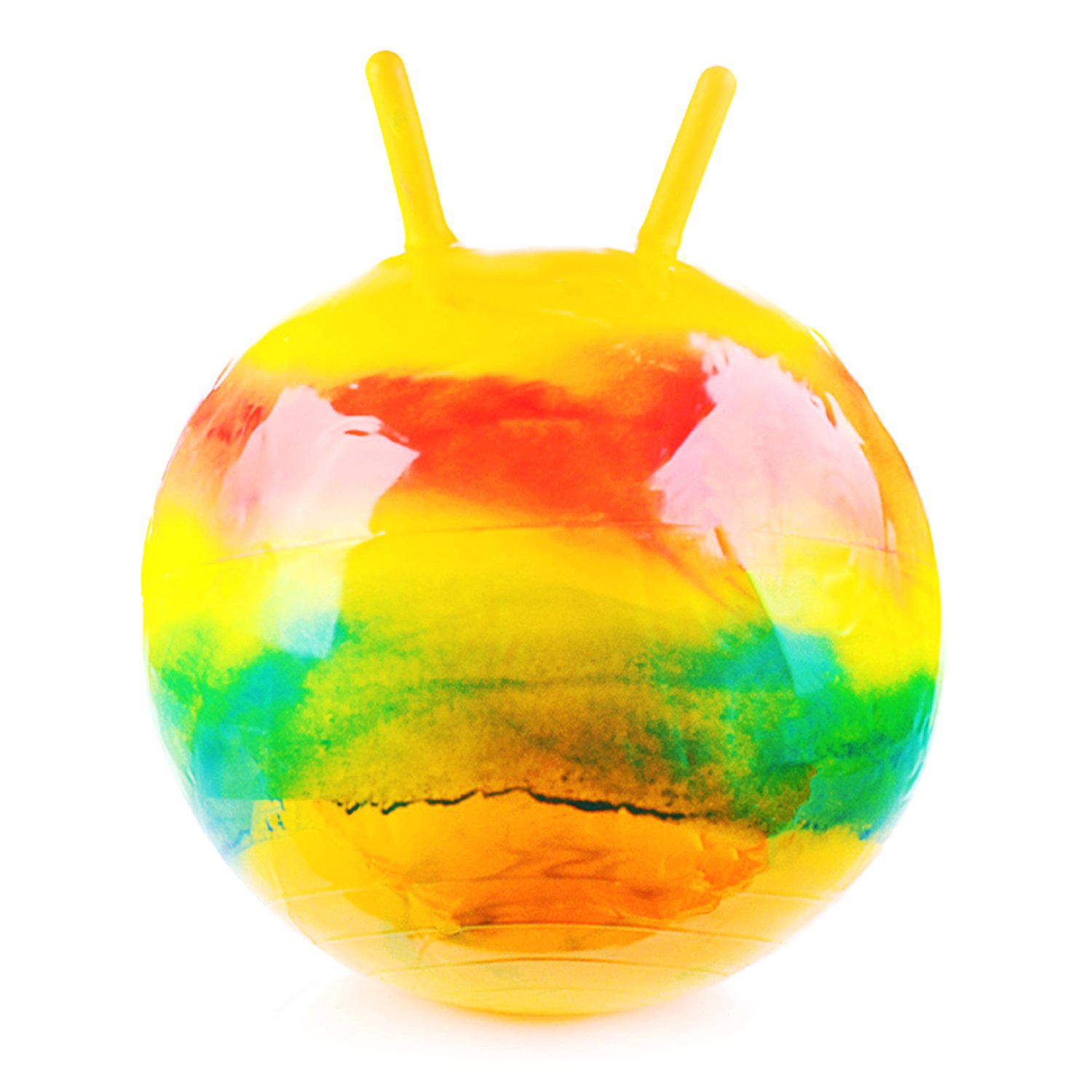 Мяч прыгун с рогами радужный - фото 1