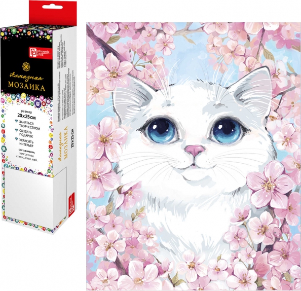 Картина стразами 20*25 Котик в сакуре Феникс - фото 1