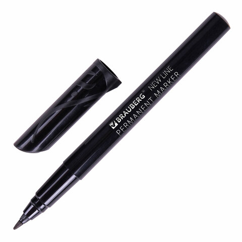 Маркер перманентный черный 2 мм BRAUBERG (12) - фото 1