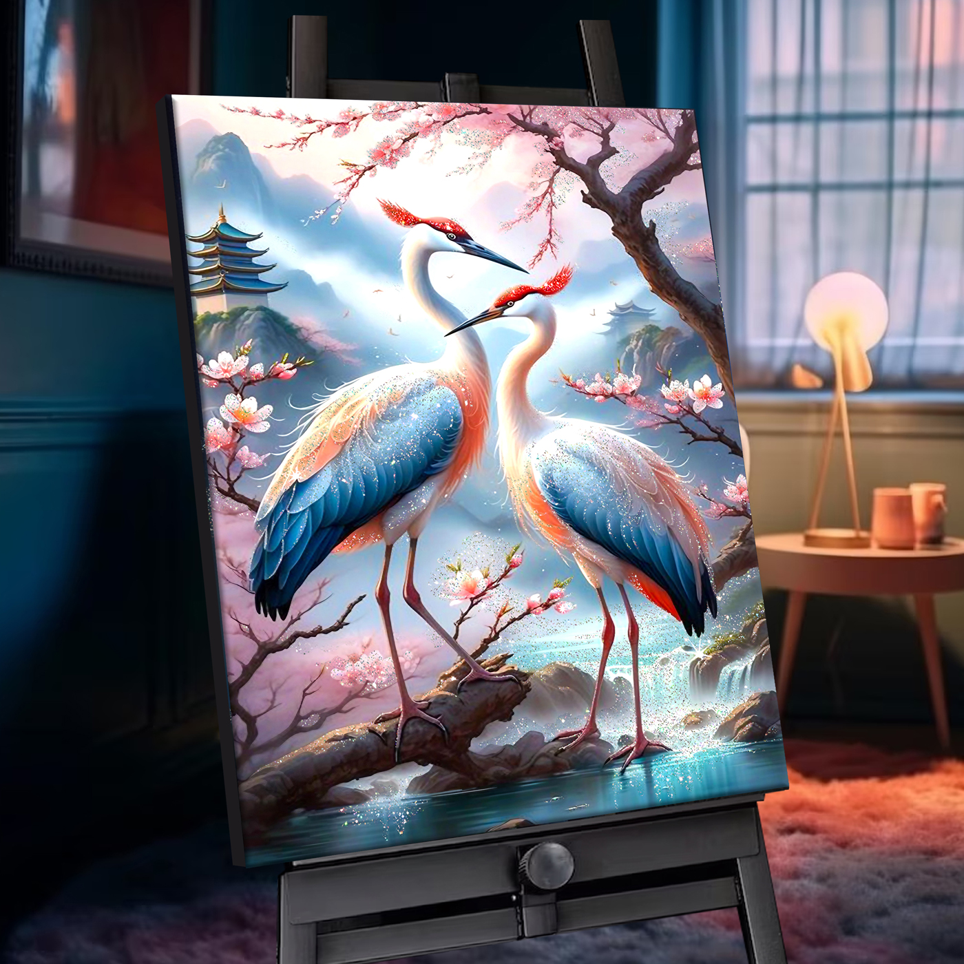 Картина по номерам 40*50 с кристаллами из хрусталя Японские журавли Molly - фото 1