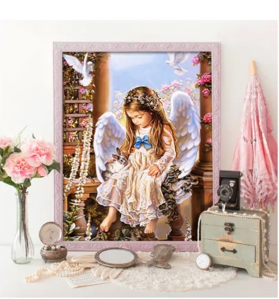 Картина стразами 40*50 Ангел с кроликом - фото 1