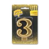 Свеча цифра "3" Золотая 8см. - фото 1