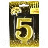Свеча цифра "5" Золотая 8см. - миниатюра 2