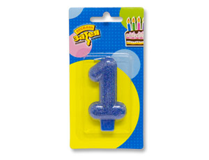 Свеча цифра "1" блестящая синяя 7,6см - фото 1