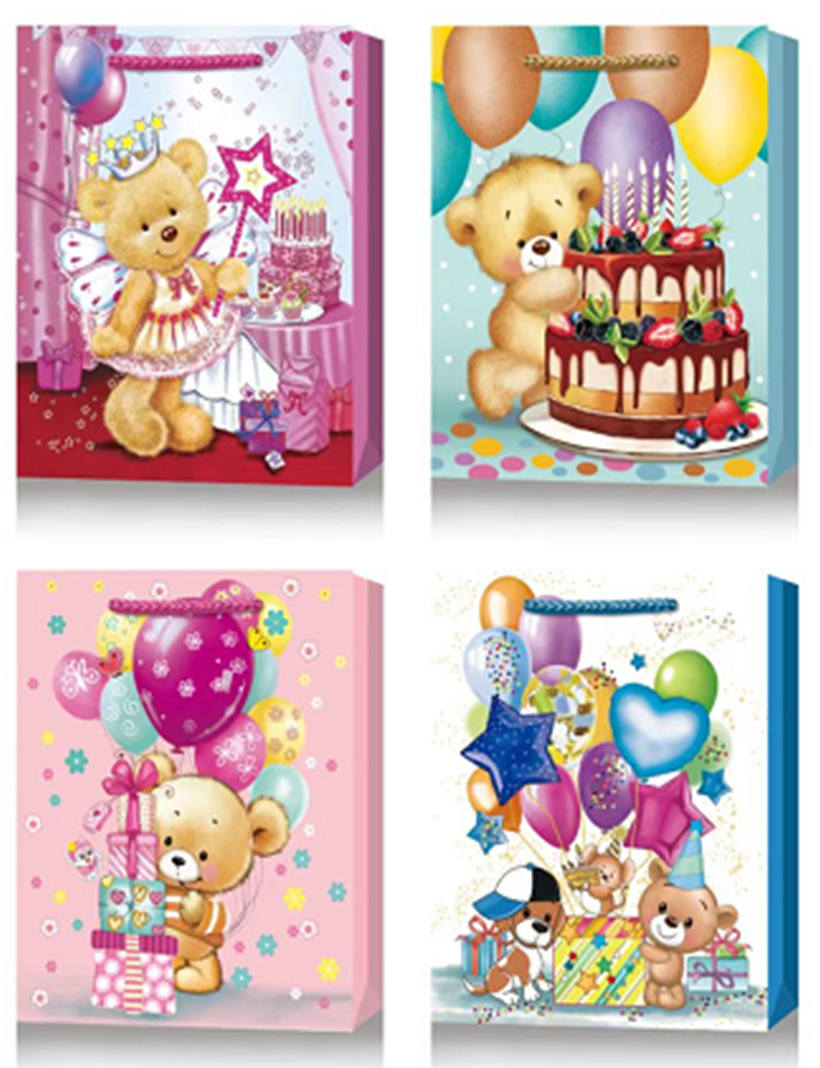 Пакет подарочный День рождения мишки 32*26 - фото 1