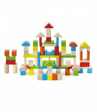 Конструктор деревянный цветной 80 дет. в ведре VIGA - фото 1