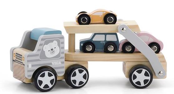 Трейлер с машинками деревянный цвет пастель VIGA - фото 1