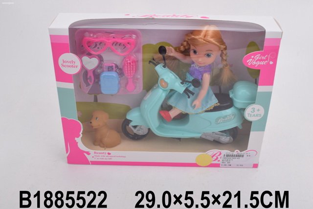 Кукла на скутере с аксессуарами и питомцем в/к - фото 1