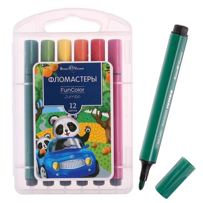 Фломастеры 12цв. JUMBO в пенале Bruno Visconti - фото 1