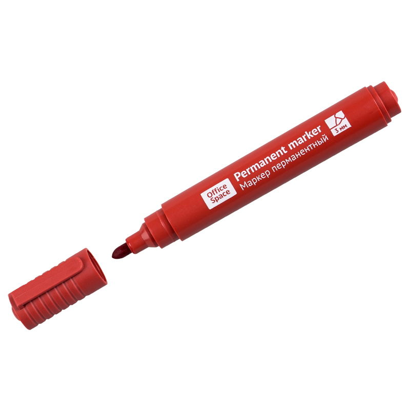 Маркер перманентный красный 3 мм. OfficeSpace (12) - фото 1