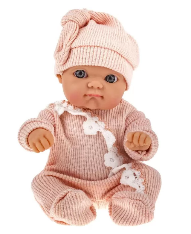 Пупс в роз. комбинезоне и шапочке 20см - фото 1