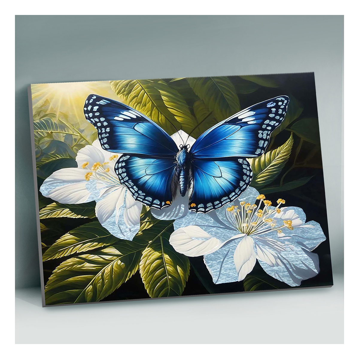Картина по номерам 40*50 с поталью платина Бабочка на белых цветах Molly - фото 1