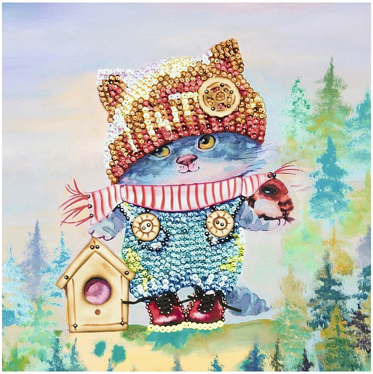 Картина из пайеток 30*30 Озорной котёнок - миниатюра 2