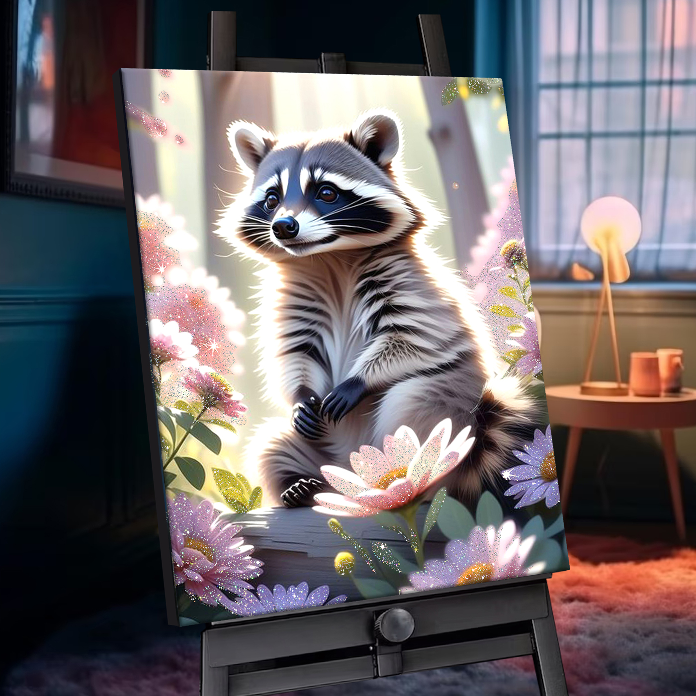 Картина по номерам 40*50 с кристаллами из хрусталя Енот в цветах Molly - фото 1